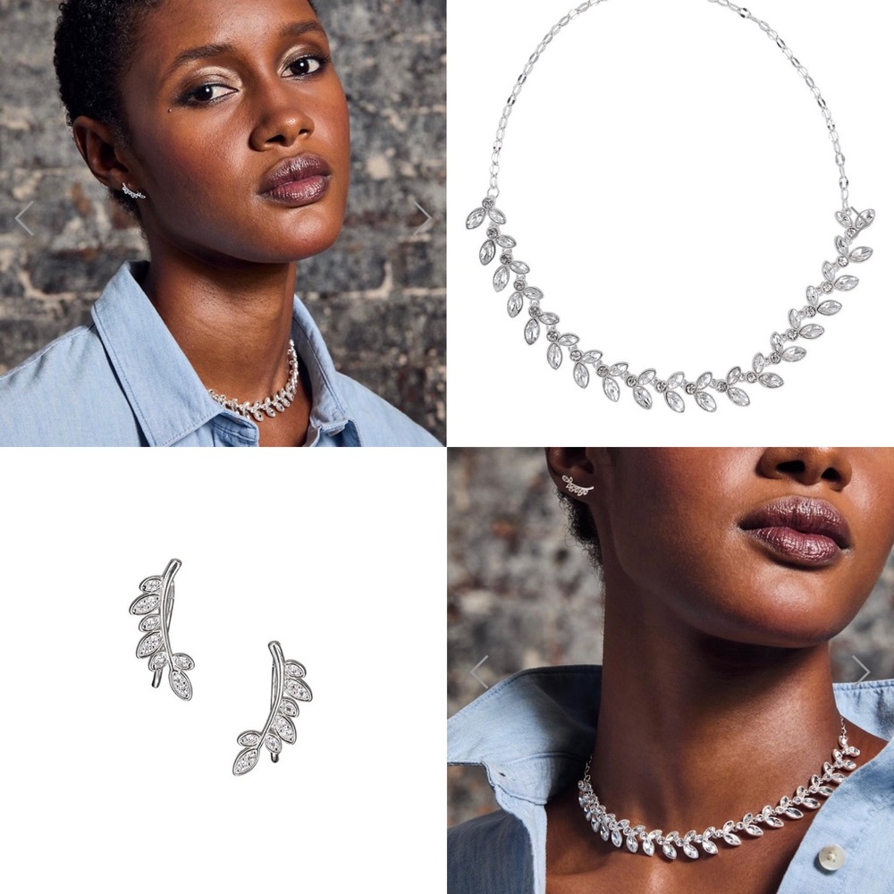 NWT, 2pc Glamorous Sparkling Leaves necklace & earrings set, Avon.